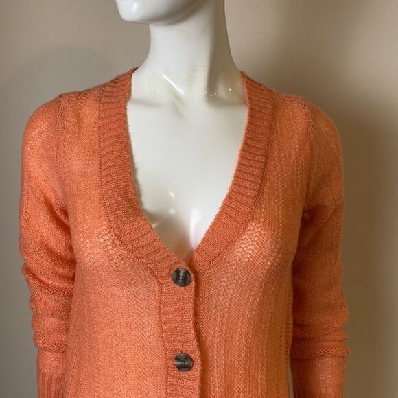 Sonoma Lightweight Orange Loose Knit Sweater V-neckline Cardigan Small  NWOT - Picture 2 of 8